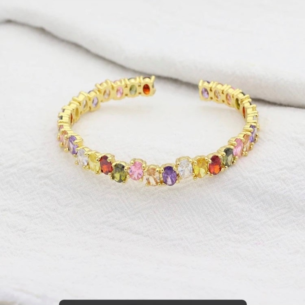 Gold Plated Swarovski Elements Cuff Adjustable Br… - image 5